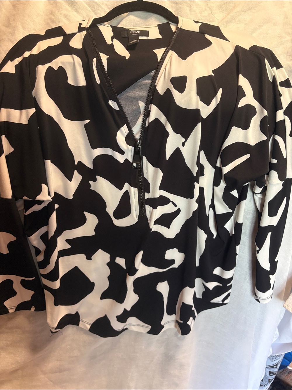Alfani Black & White Zip-Front Patterned Pullover